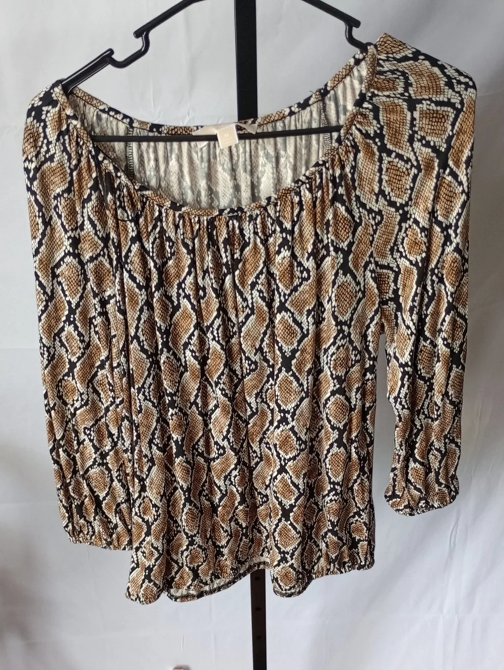 Michael Kors Tan and Black Snake-Print Peasant Top